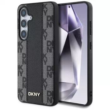 DKNY Odinis Dėklas su Šachmatų Raštu ir MagSafe Samsung Galaxy S25, Juodas