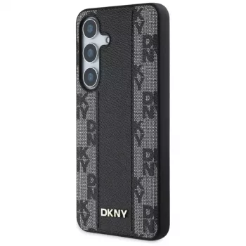 DKNY Odinis Dėklas su Šachmatų Raštu ir MagSafe Samsung Galaxy S25, Juodas