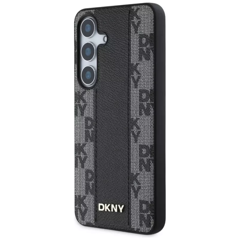 DKNY Odinis Dėklas su Šachmatų Raštu ir MagSafe Samsung Galaxy S25, Juodas