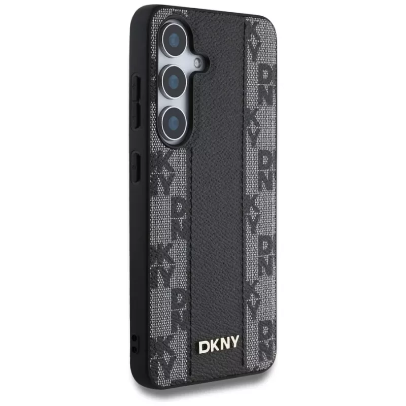 DKNY Odinis Dėklas su Šachmatų Raštu ir MagSafe Samsung Galaxy S25, Juodas