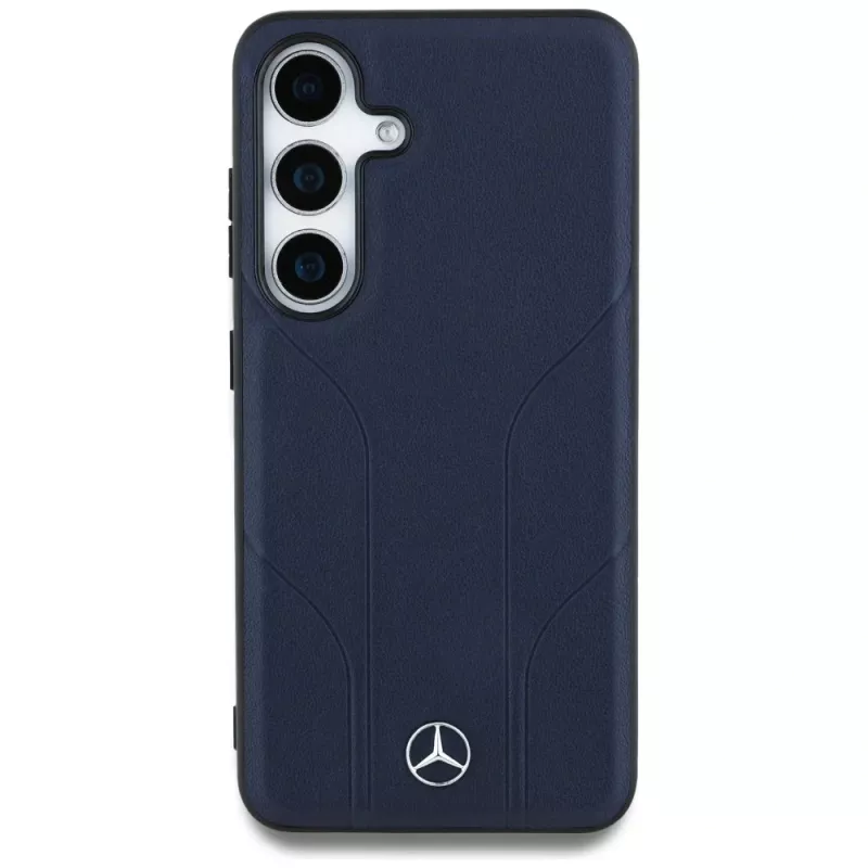 Mercedes-Benz Etui Leather Debossed Lines MagSafe for Samsung Galaxy S25 Blue