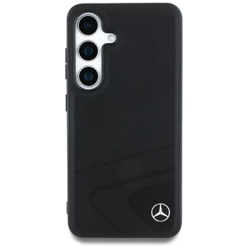MERCEDES-BENZ Dėklas Mercedes Leather Horizontal Debossed Curves MagSafe, skirtas Samsung Galaxy S25, juodas
