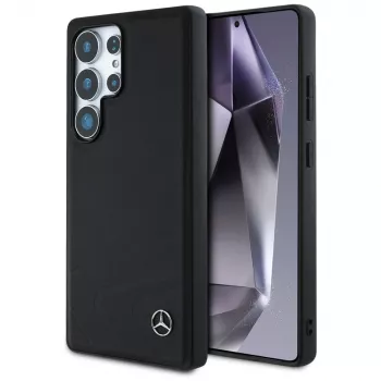 MERCEDES-BENZ Odinis dėklas su horizontaliais įspaustais lenkimais ir MagSafe, skirtas Samsung Galaxy S25 Ultra, juodas