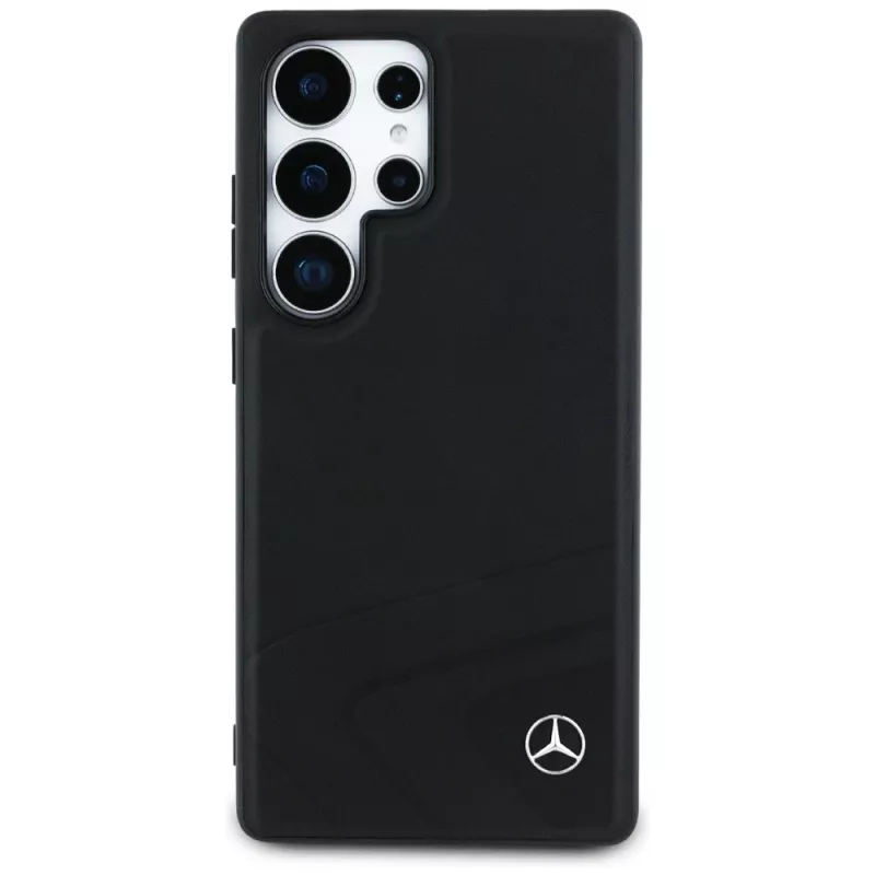 MERCEDES-BENZ Odinis dėklas su horizontaliais įspaustais lenkimais ir MagSafe, skirtas Samsung Galaxy S25 Ultra, juodas