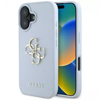 Guess Grained Big 4G Logo Small Classic Logo Dangtelis Apple iPhone 16 - Mėlyna