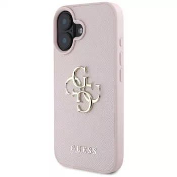 Guess Grained Big 4G Logo Small Classic Logo Back Cover, skirta Apple iPhone 16 - Rožinė