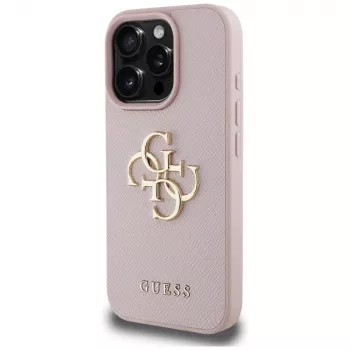 Guess Grained Big 4G Logo Small Classic Logo Back Cover for Apple iPhone 16 Pro (Pink)