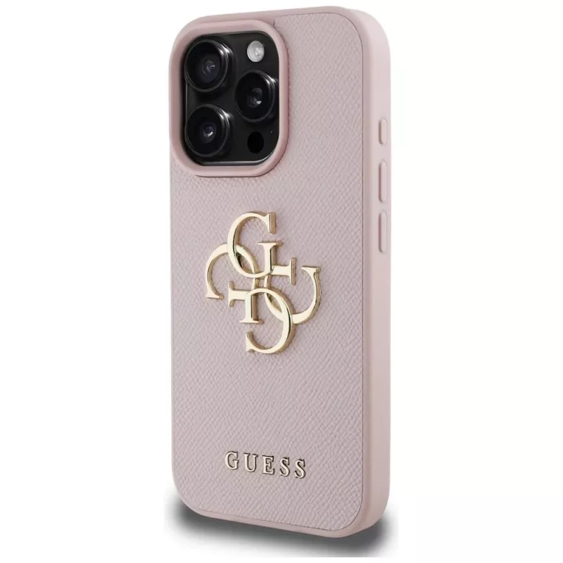 Guess Grained Big 4G Logo Small Classic Logo Back Cover for Apple iPhone 16 Pro (Pink)