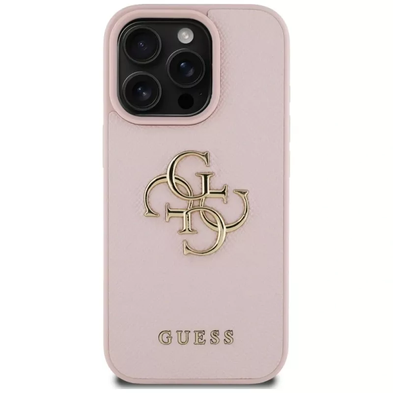 Guess Grained Big 4G Logo Small Classic Logo Back Cover for Apple iPhone 16 Pro (Pink)