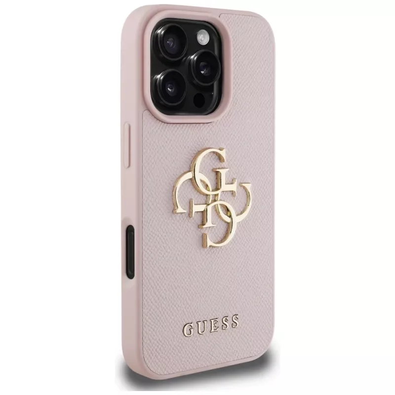 Guess Grained Big 4G Logo Small Classic Logo Back Cover for Apple iPhone 16 Pro (Pink)