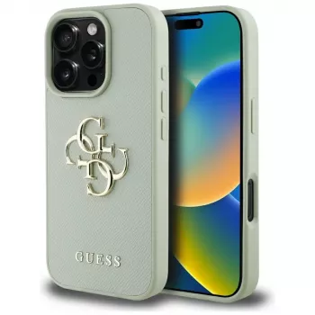 Guess Grained Big 4G Logo Small Classic Logo Back Cover, skirta Apple iPhone 16 Pro – Žalia