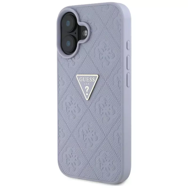 Guess Hot Stamp 4G Pattern Triangle Metal Logo Case for iPhone 16 (Purple)