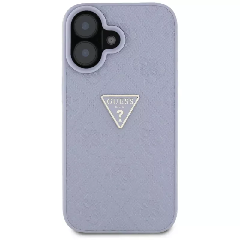 Guess Hot Stamp 4G Pattern Triangle Metal Logo Case for iPhone 16 (Purple)