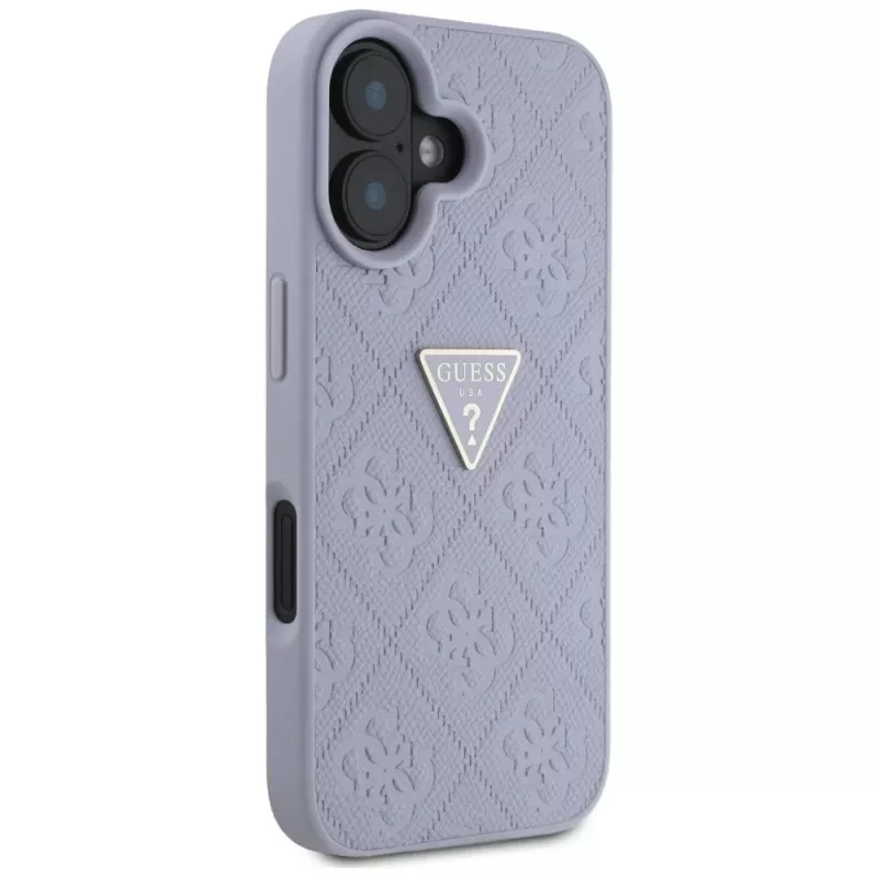 Guess Hot Stamp 4G Pattern Triangle Metal Logo Case for iPhone 16 (Purple)