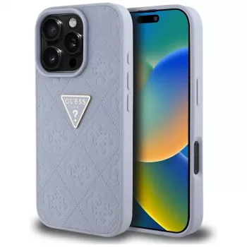 Guess Hot Stamp 4G Pattern Triangle Metal Logo Back Cover, iPhone 16 Pro, Violetinė