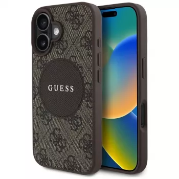 Guess 4G Circle Classic Logo MagSafe Case for iPhone 16, Brown