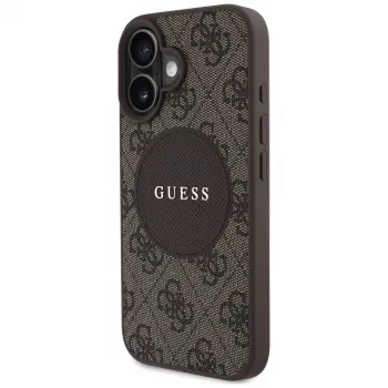 Guess 4G Circle Classic Logo MagSafe Case for iPhone 16, Brown