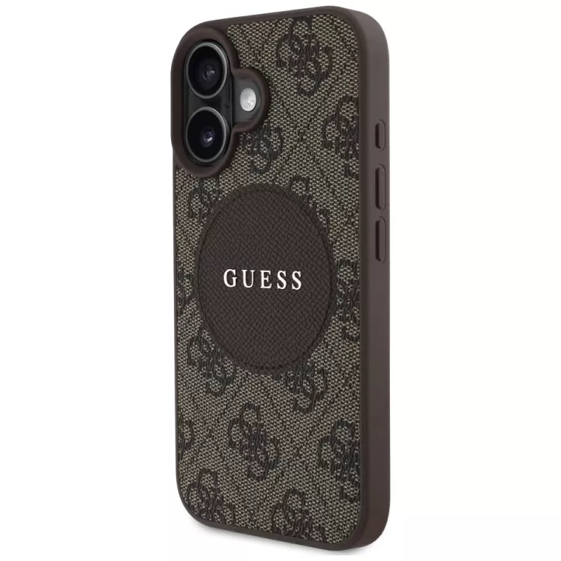 Guess 4G Circle Classic Logo MagSafe Case for iPhone 16, Brown
