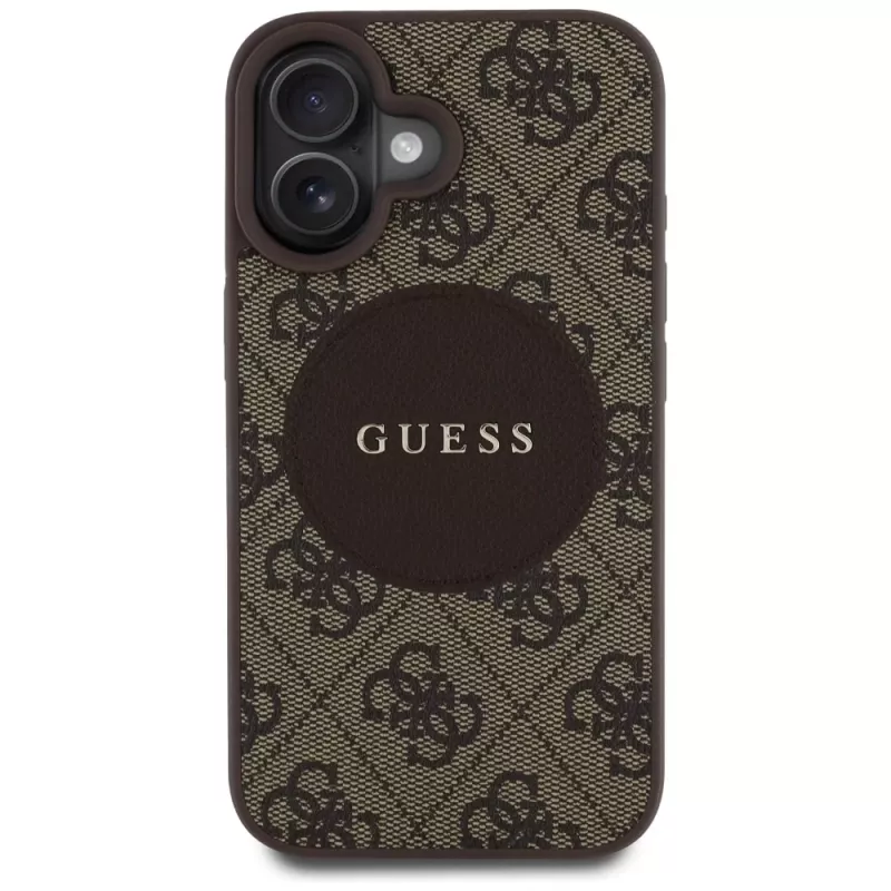 Guess 4G Circle Classic Logo MagSafe Case for iPhone 16, Brown