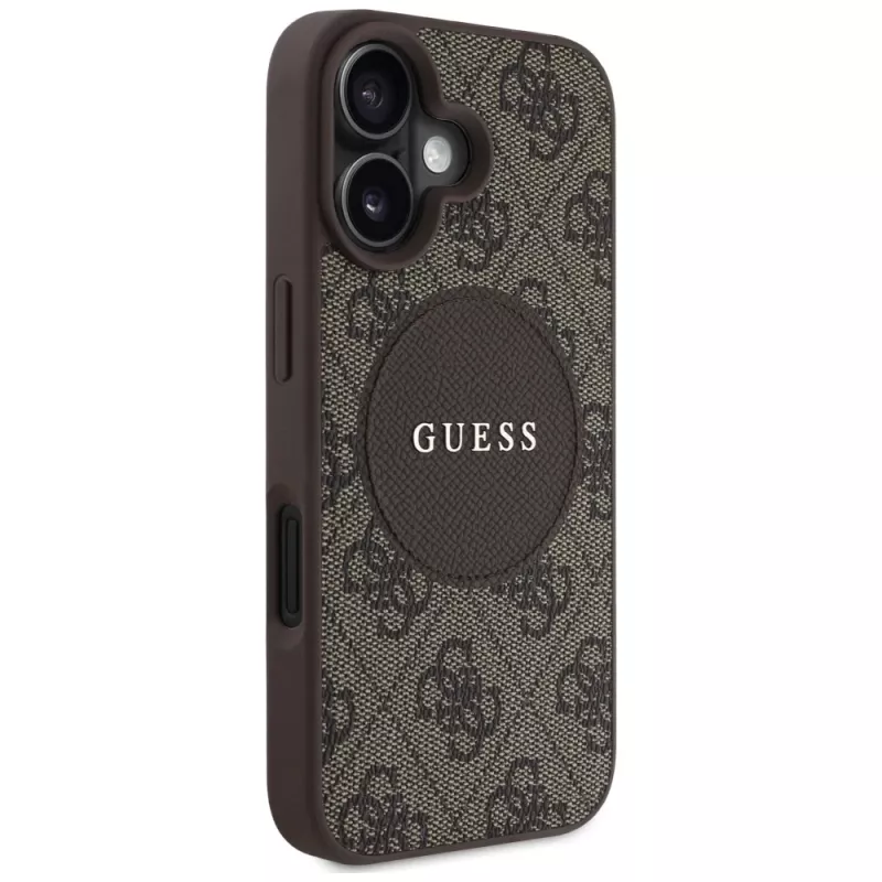 Guess 4G Circle Classic Logo MagSafe Case for iPhone 16, Brown