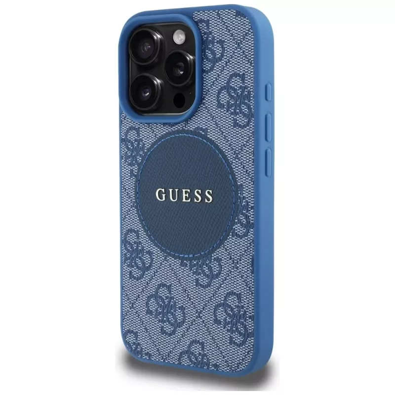 Guess 4G Circle Classic Logo MagSafe Case, skirta iPhone 16 Pro, mėlyna