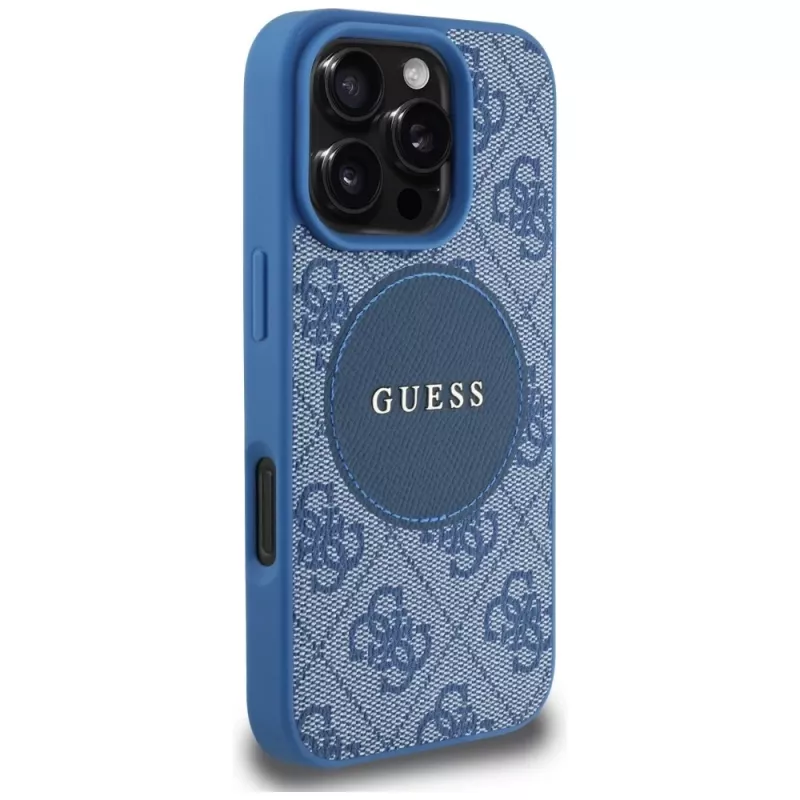 Guess 4G Circle Classic Logo MagSafe Case, skirta iPhone 16 Pro, mėlyna