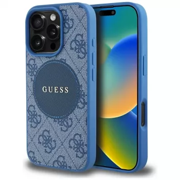 Guess 4G Circle Classic Logo MagSafe Dėklas, skirtas iPhone 16 Pro Max, Mėlynas