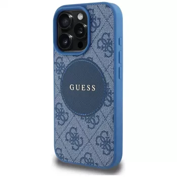 Guess 4G Circle Classic Logo MagSafe Dėklas, skirtas iPhone 16 Pro Max, Mėlynas