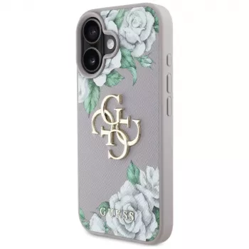 Guess Grained Roses Big 4G Logo Dėklas, skirtas Apple iPhone 16 – Violetinė