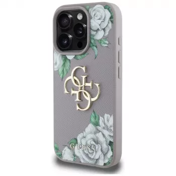 Guess Grained Roses Big 4G Logo Back Cover, skirta Apple iPhone 16 Pro – Violetinė