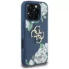 Guess Grained Roses Big 4G Logo Phone Case for iPhone 16 Pro Max, Blue