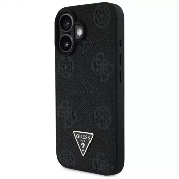 Guess Grained Hot Stamp Peony Triangle Logo MagSafe Dėklas, skirtas iPhone 16 (Juodas)