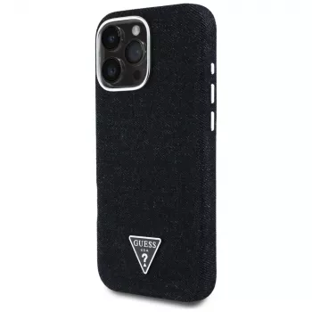 Guess Denim Triangle Logo MagSafe dėklas, skirtas Apple iPhone 16 Pro Max, juodas