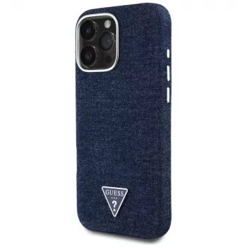 Guess Denim Triangle Logo MagSafe Case for iPhone 16 Pro Blue