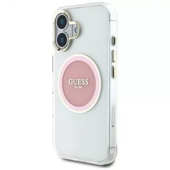 Guess IML Metal Colored Circle Classic Logo MagSafe Case for iPhone 16 (Pink)
