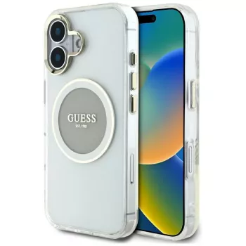 Guess IML Metal Colored Circle Classic Logo MagSafe Case for iPhone 16 (Grey)