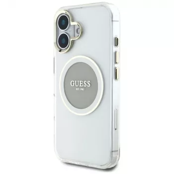 Guess IML Metal Colored Circle Classic Logo MagSafe Case for iPhone 16 (Grey)