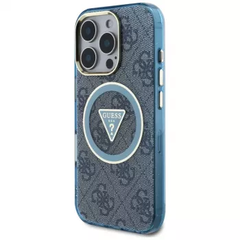 Guess IML Metal Glitter 4G Circle Triangle dėklas su MagSafe, iPhone 16 Pro Max (mėlynas)