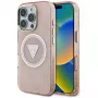 Guess IML Metal Glitter 4G Circle Triangle MagSafe Dėklas, skirtas Apple iPhone 16 Pro Max (Pink)