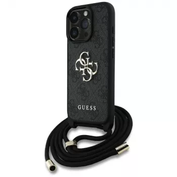 Guess 4G Big Logo Cord Strap Crossbody Case, skirta iPhone 16 Pro (Juoda)