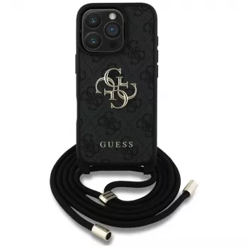 Guess 4G Big Logo Cord Strap Crossbody Case, skirta iPhone 16 Pro (Juoda)