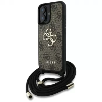 Guess 4G Big Logo Cord Strap Crossbody Case for iPhone 16 Plus - Brown