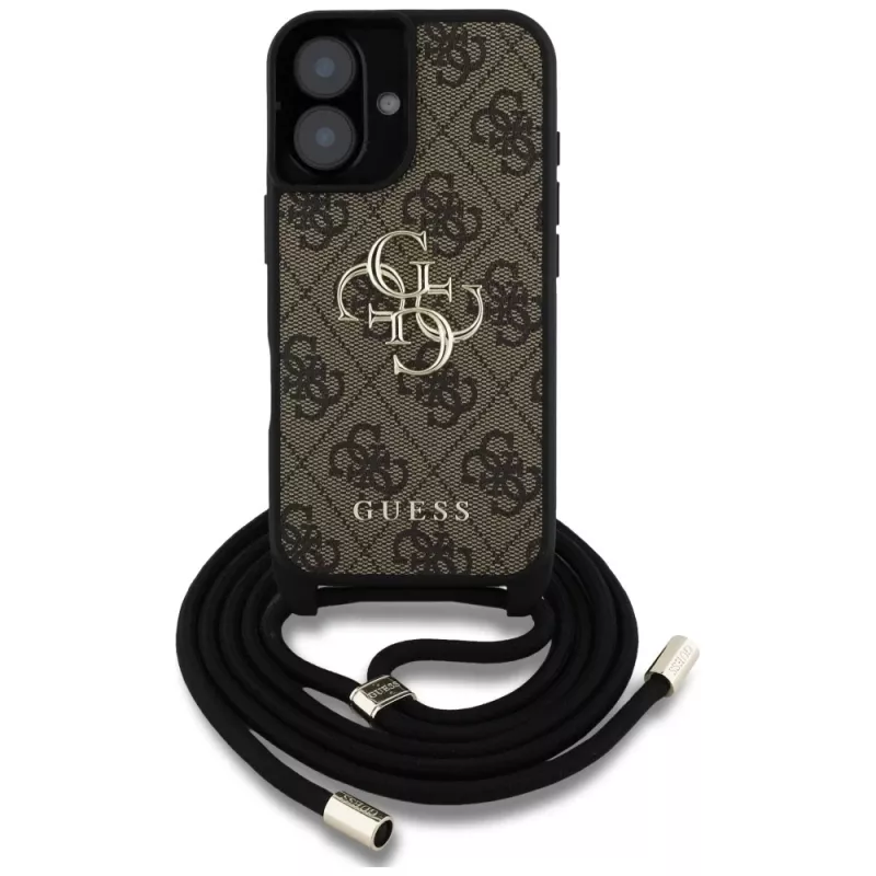 Guess 4G Big Logo Cord Strap Crossbody Case for iPhone 16 Plus - Brown