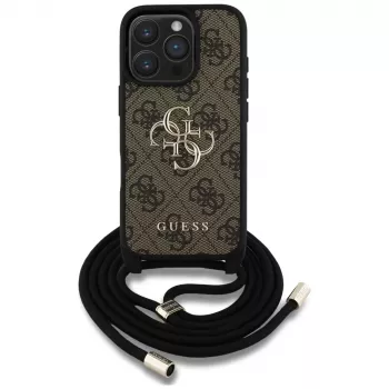 Guess 4G Big Logo Cord Strap Crossbody Case, skirta Apple iPhone 16 Pro - Ruda