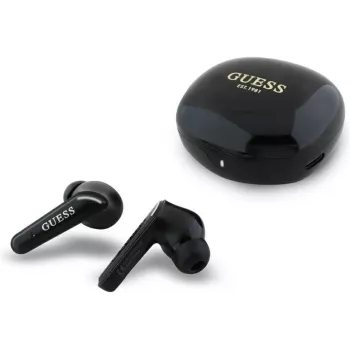 Guess Flat Classic Logo Electroplated TWS Earbuds su Įkrovimo Dėklu (Juoda)