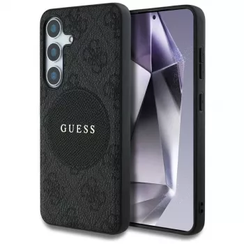 Guess 4G Round Patch Classic Logo MagSafe Dėklas Samsung Galaxy S25+ (Juodas)
