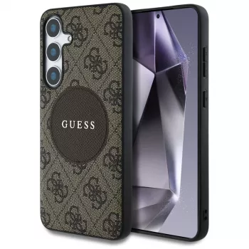 Guess 4G Round Patch Classic Logo MagSafe Dėklas Samsung Galaxy S25+ (Ruda)