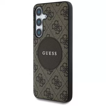 Guess 4G Round Patch Classic Logo MagSafe Dėklas Samsung Galaxy S25+ (Ruda)