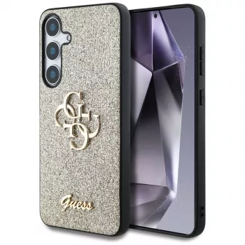 Guess Fixed Glitter Big 4G Metal Logo Back Cover, Samsung Galaxy S25, Gold