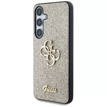 Guess Fixed Glitter Big 4G Metal Logo Back Cover, Samsung Galaxy S25, Gold